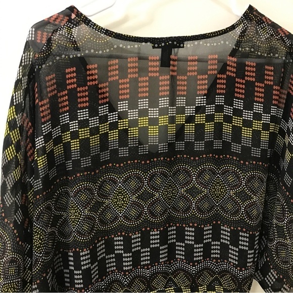 Aqua abstract print black sheet peplum kimono sleeve top size Medium - Picture 7 of 9